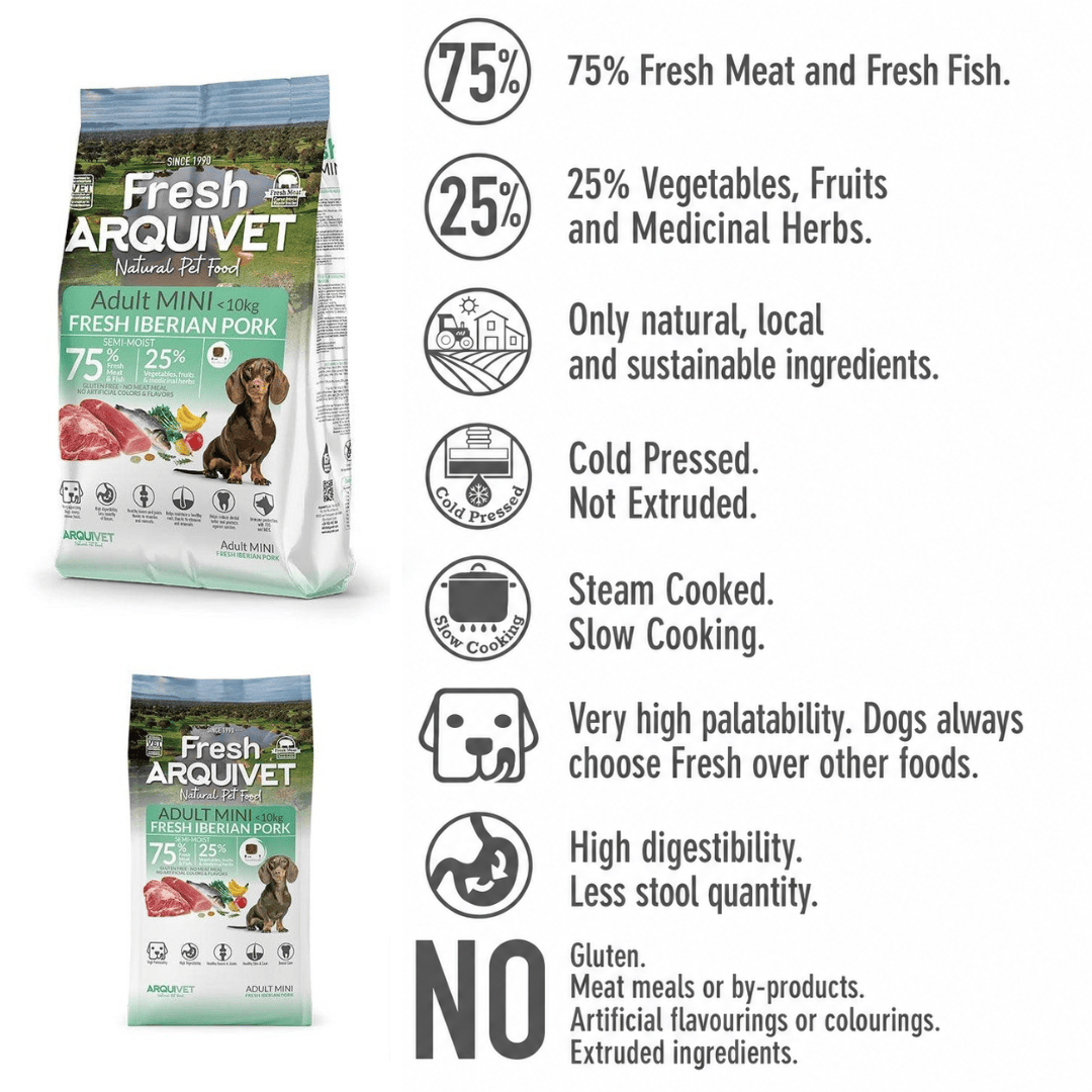 Arquivet Mini Adult - Fresh Iberian Pork - Semi Moist Cold Pressed Dog Food