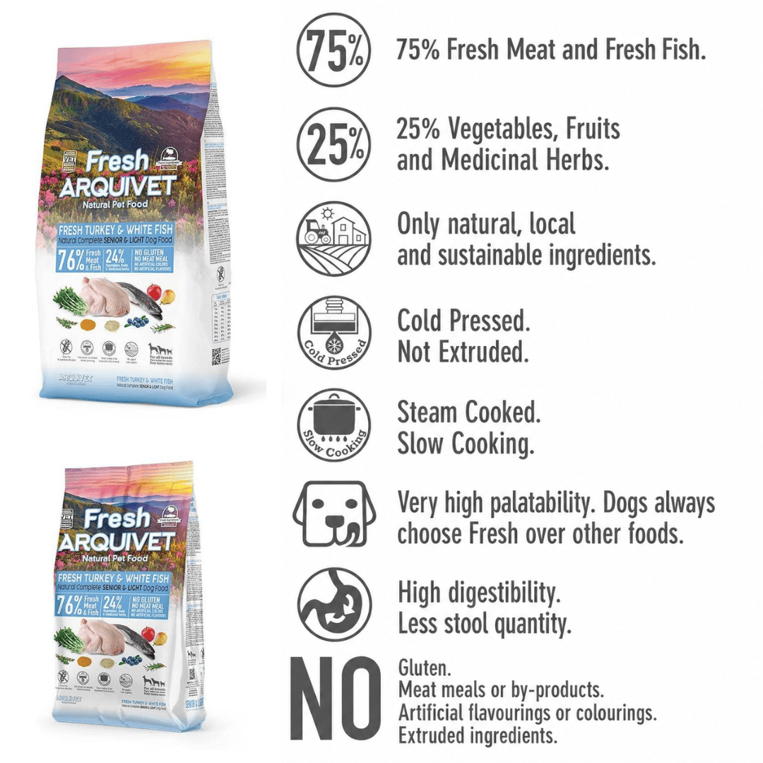 Arquivet Senior Light - Turkey & White Fish - Semi Moist Cold Pressed Food