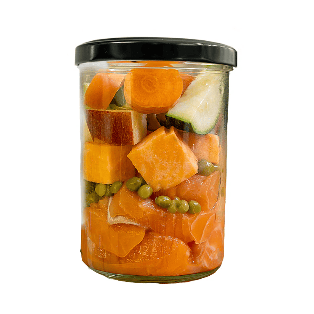 Raw ingredients of Fidelis Salmon Menu wet dog food