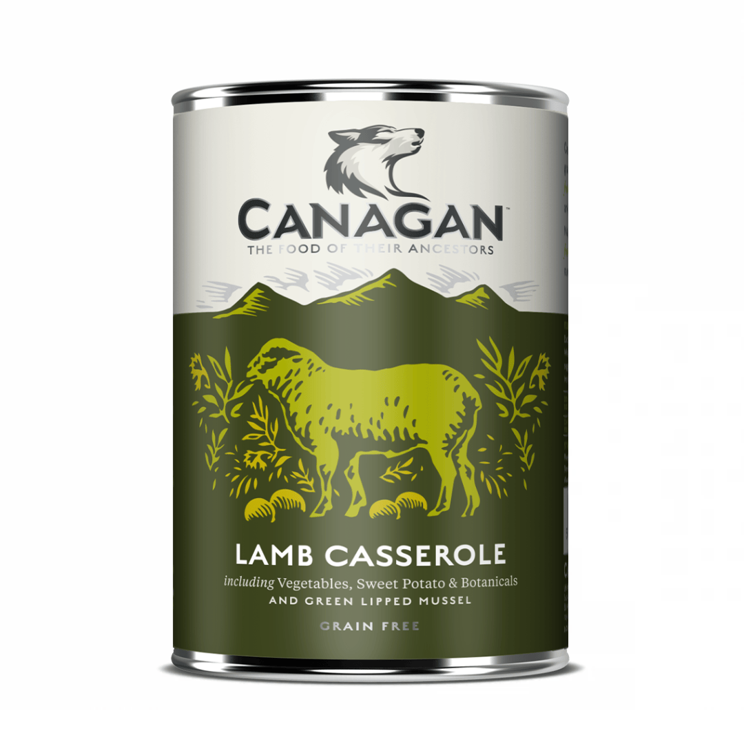 Canagan Lamb Casserole Wet Dog Food 400g. Against a white background.