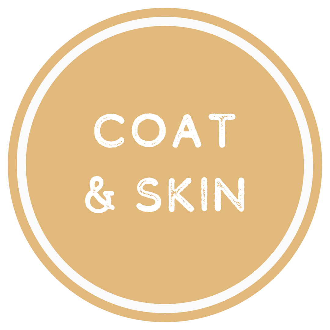 Gold circle with 'COAT & SKIN' text on a white background