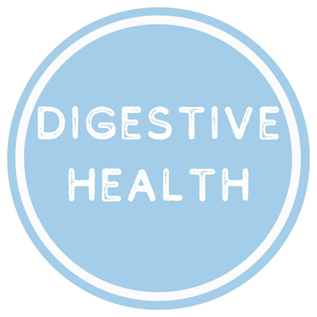 Circular logo with 'DIGESTIVE HEALTH' text on a light blue background