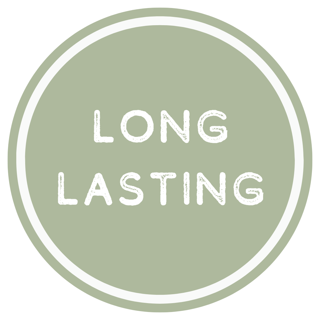 Circular logo with 'LONG LASTING' text on a green background