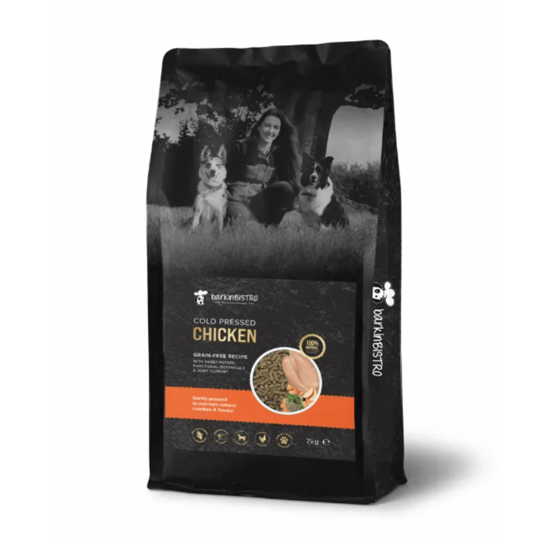 A bag of Barkin Bistro Cold Pressed Dog Food Chicken