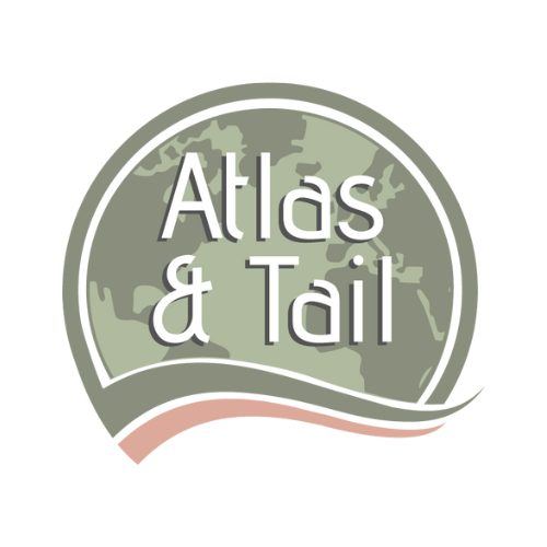 Logo of 'Atlas & Tail' with a map design on a white background
