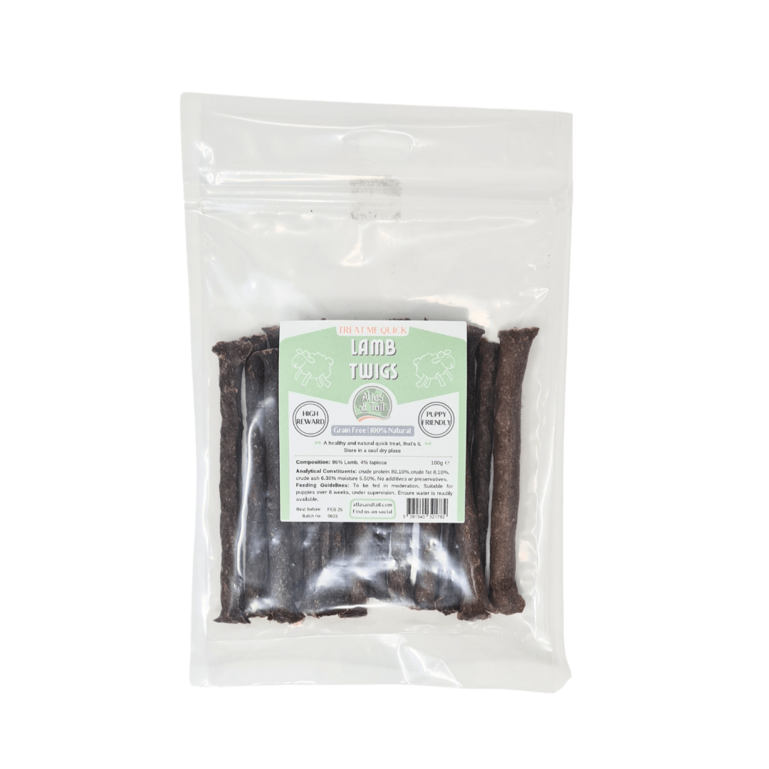 A clear package of lamb twigs. Set on a white background