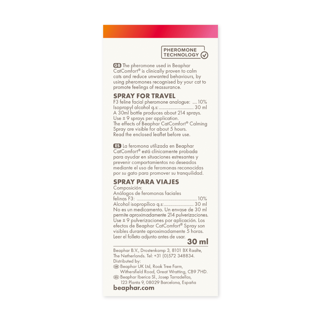 Back of the box of the CatComfort Spray