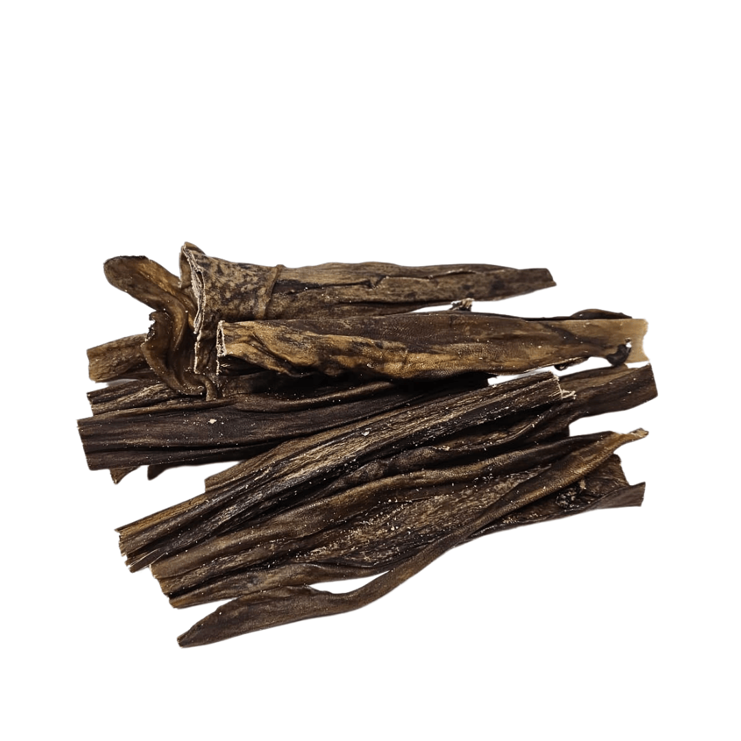 Goat chews on a white background