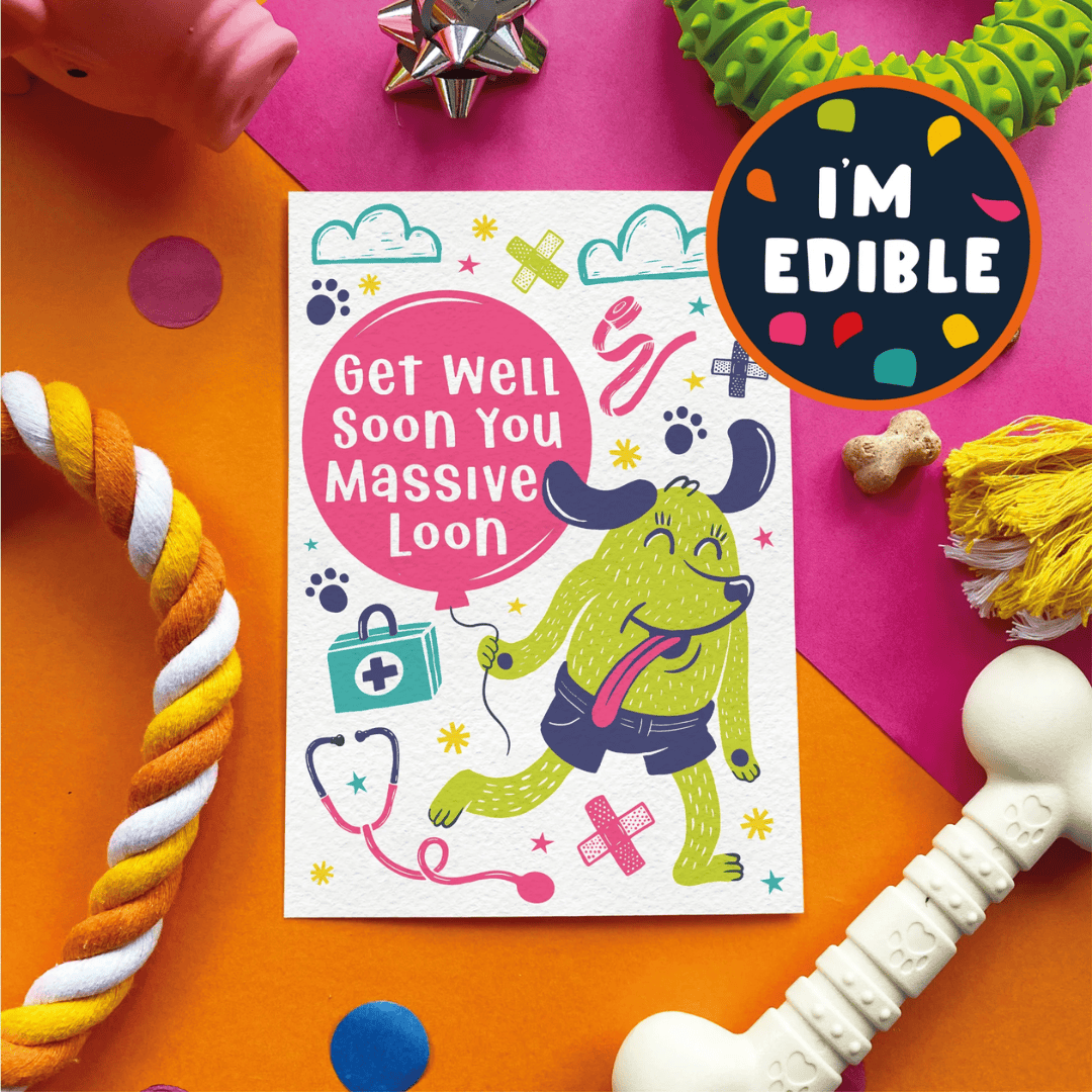 Scoff Paper Edible Cards for Dogs - Get Well Loon
