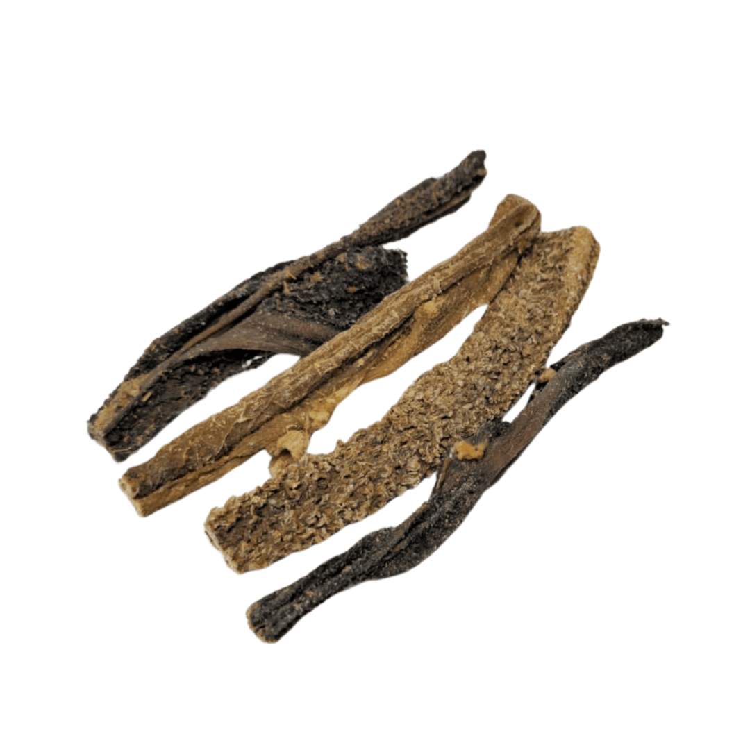 dried lamb tripe on a white background