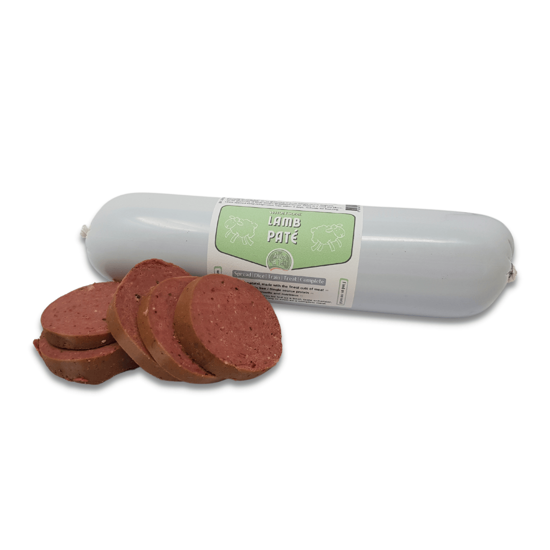 Lamb pate with sliced portions on a white background