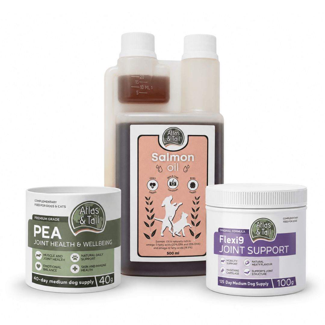 Nikita's Top Pick: Joint Care Bundle. Atlas and Tail P.E.A, Salmon Oil and Flexi9.