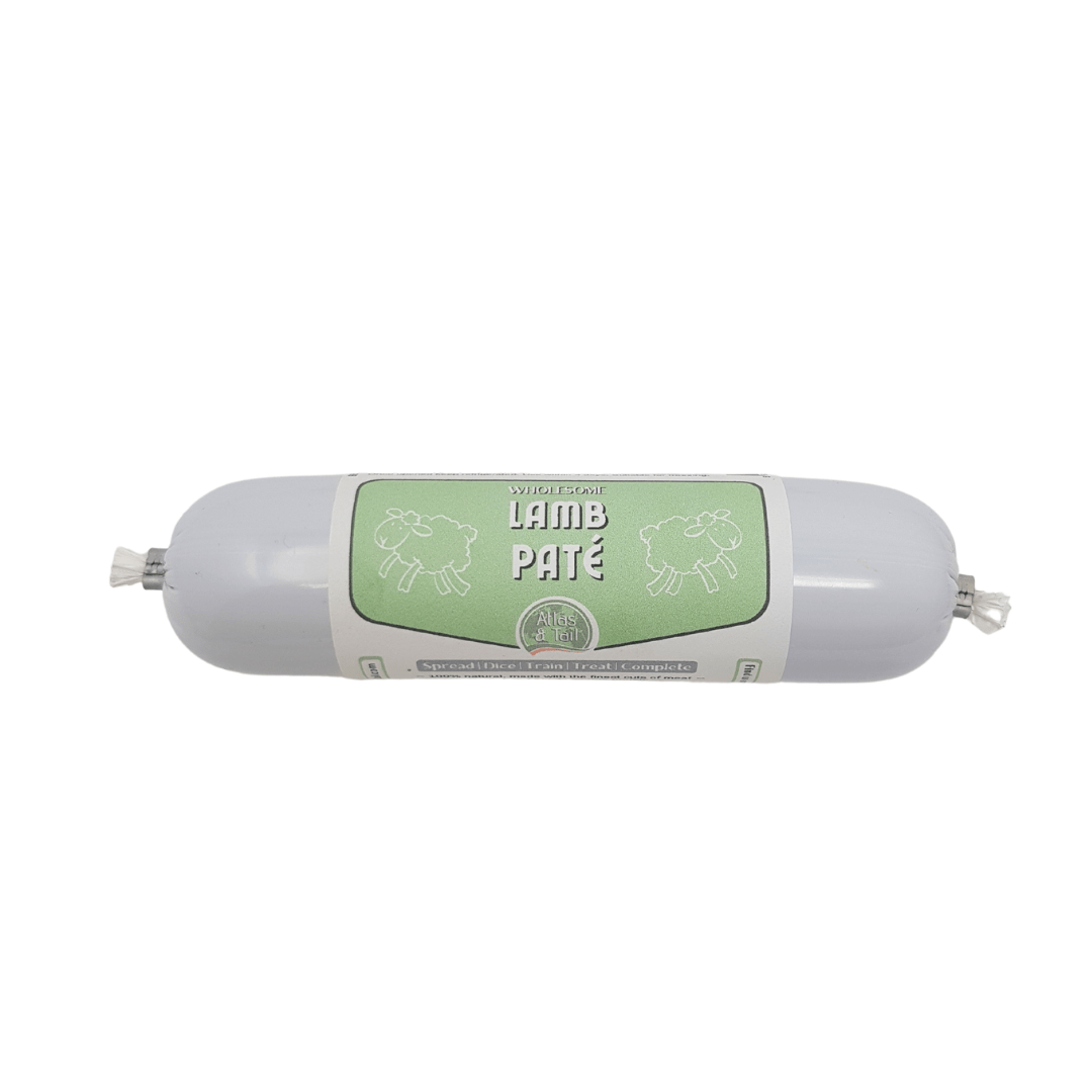Pet food container labeled 'Lamb Pate' on a white background