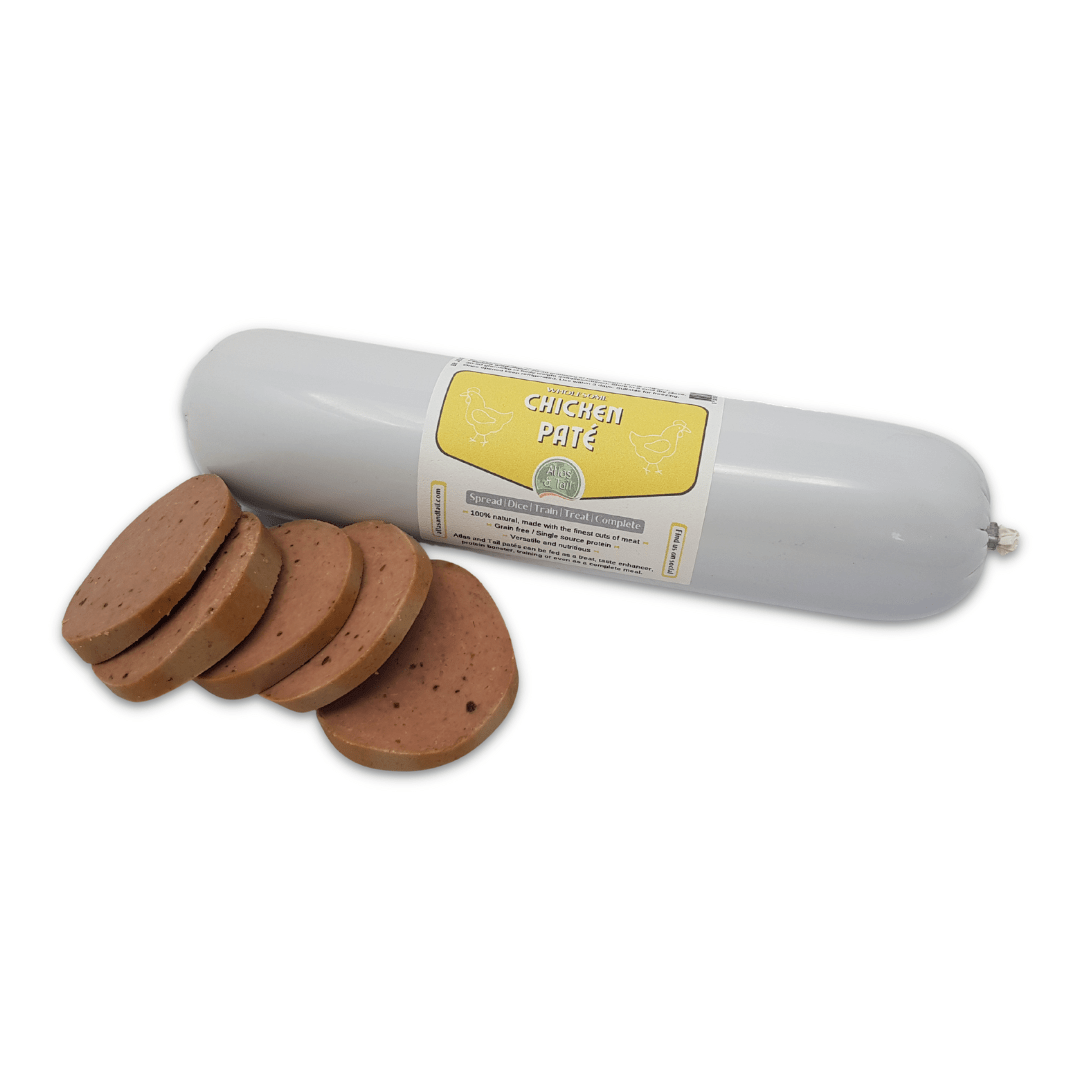 Chicken pate 800g with sliced portions on a white background