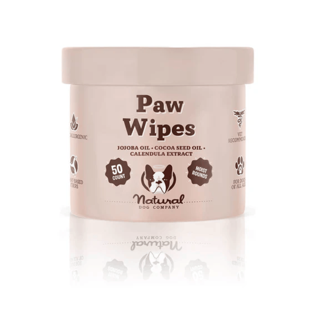 Container of Natural Dog Company Paw Wipes on a white background