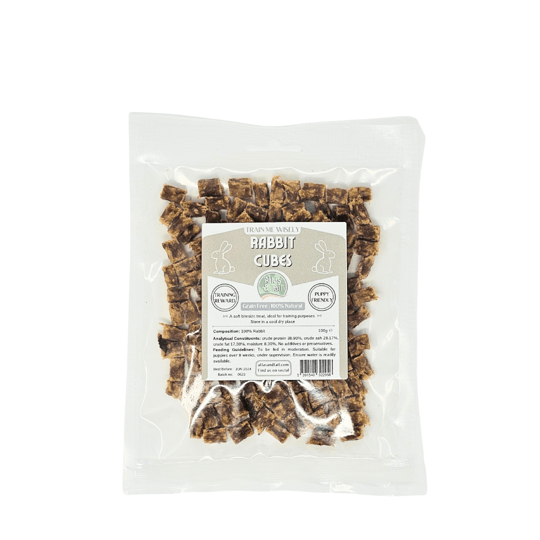 Package of Rabbit Cubes pet treat with a label on a white background