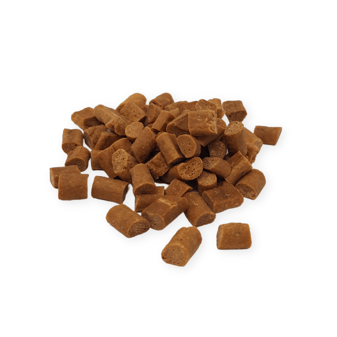 Salmon chips on a white background