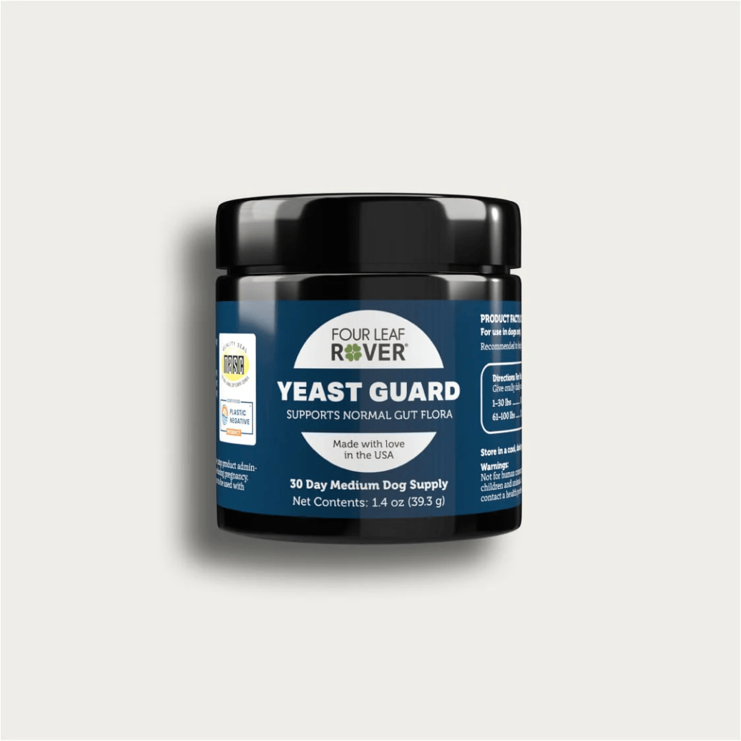 Four Leaf Rover - Yeast Guard for Dogs 39.9g against a white background.