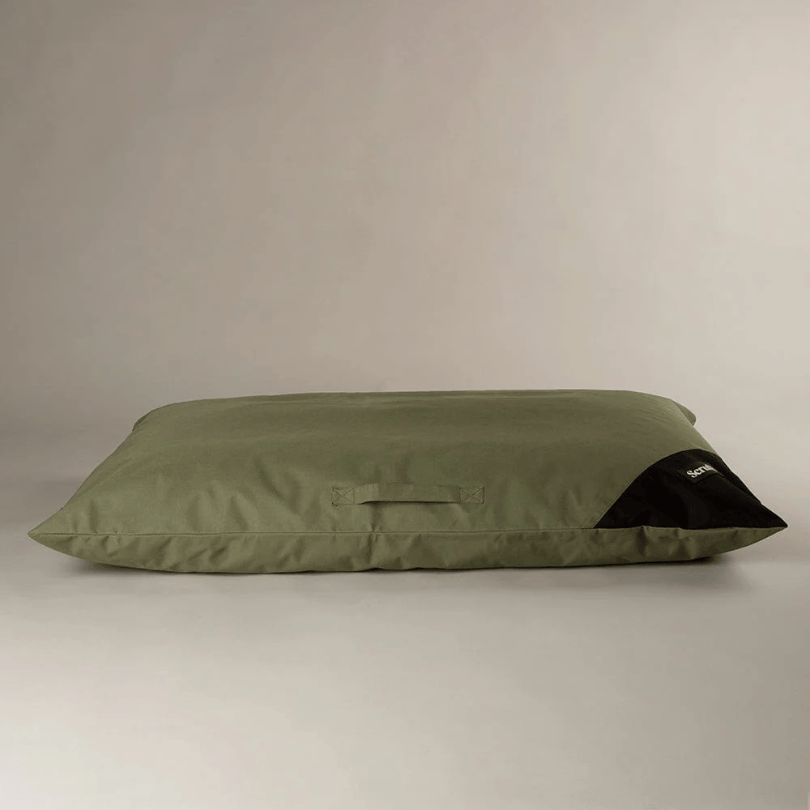 Green Scruffs Expedition Orthopaedic Pillow for Dogs against a plain background