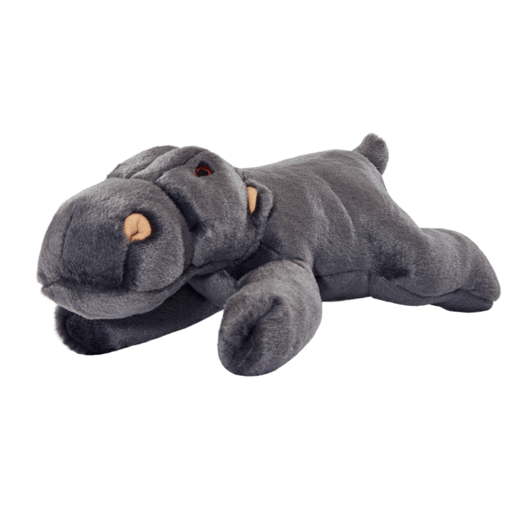 Helga Hippo grey plush toy hippo on a white background