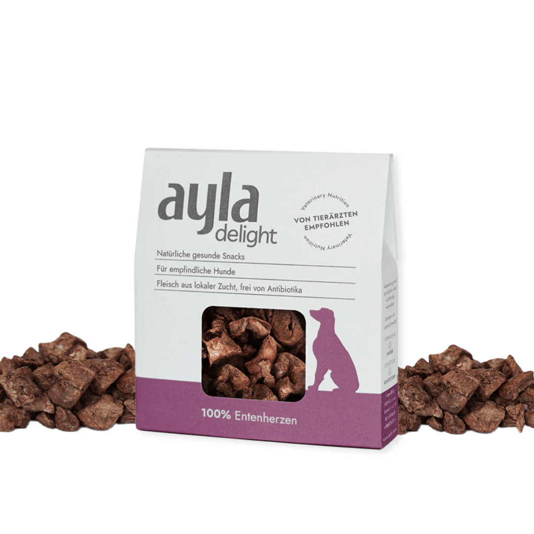 ayla delight dog treat packaging with treats on a white background