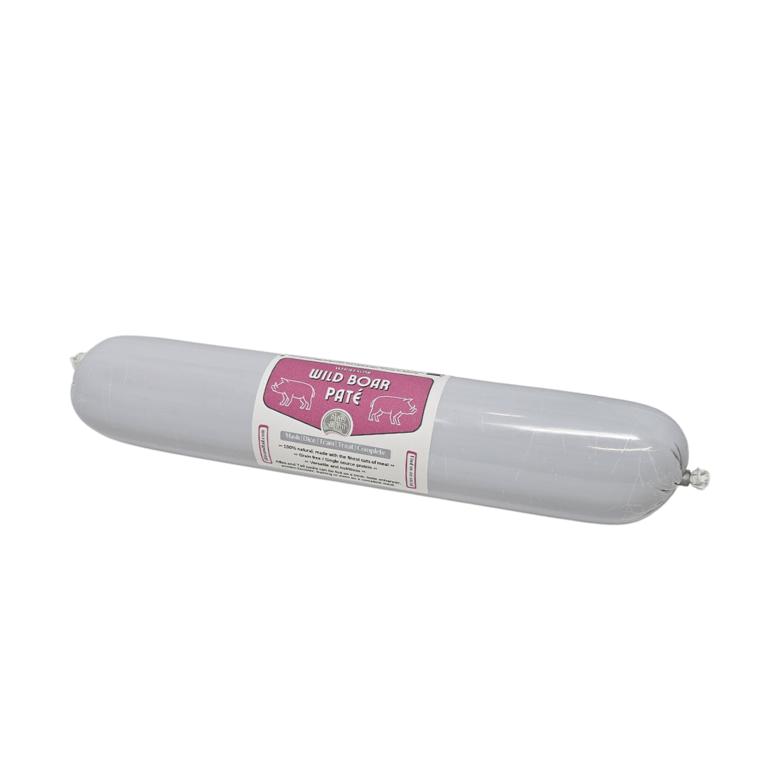 Roll of Atlas & Tail Wild Boar Pate 800g with a label on a white background