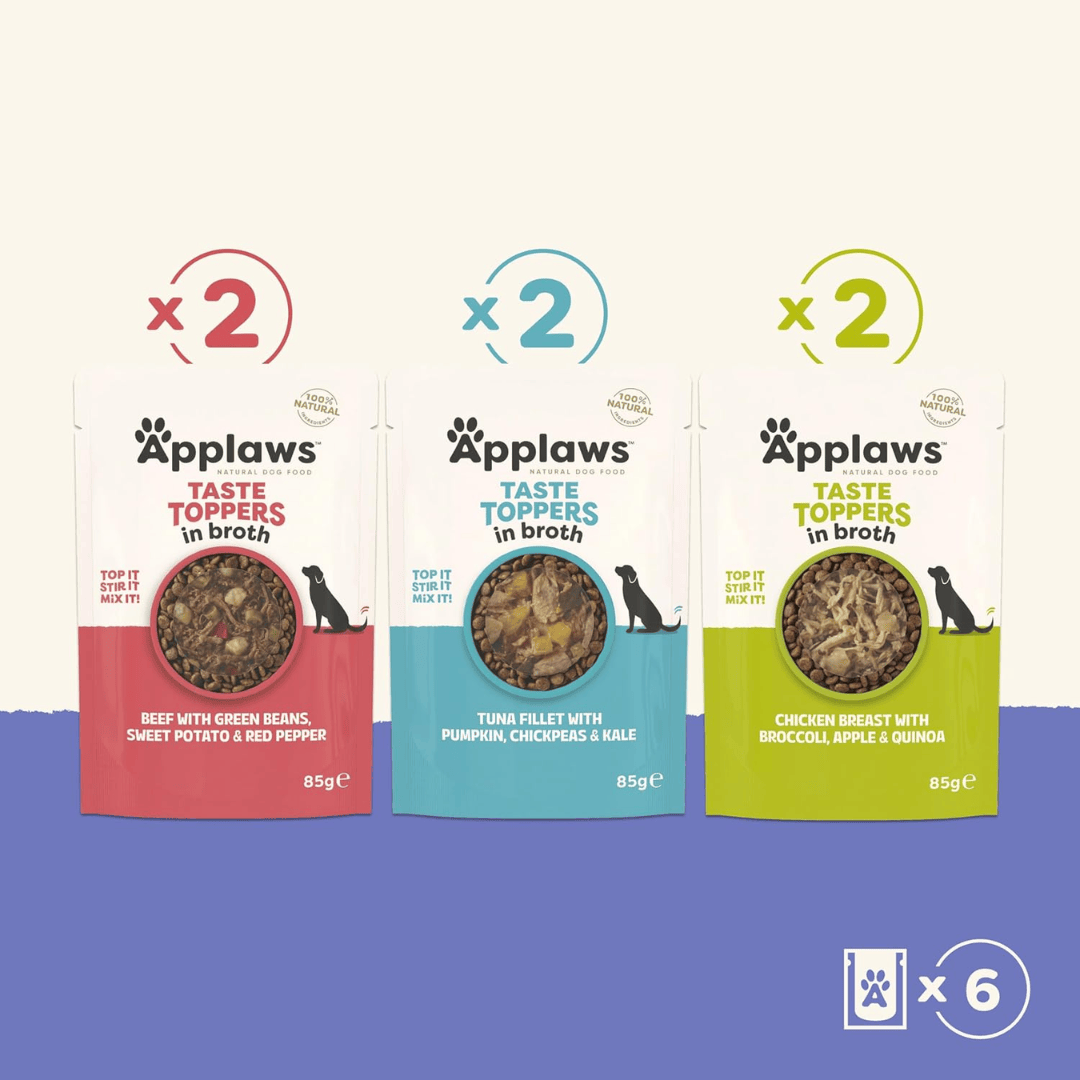 Applaws Dog Taste Toppers in Broth Multipack - Variety Pouches 6 x 85g