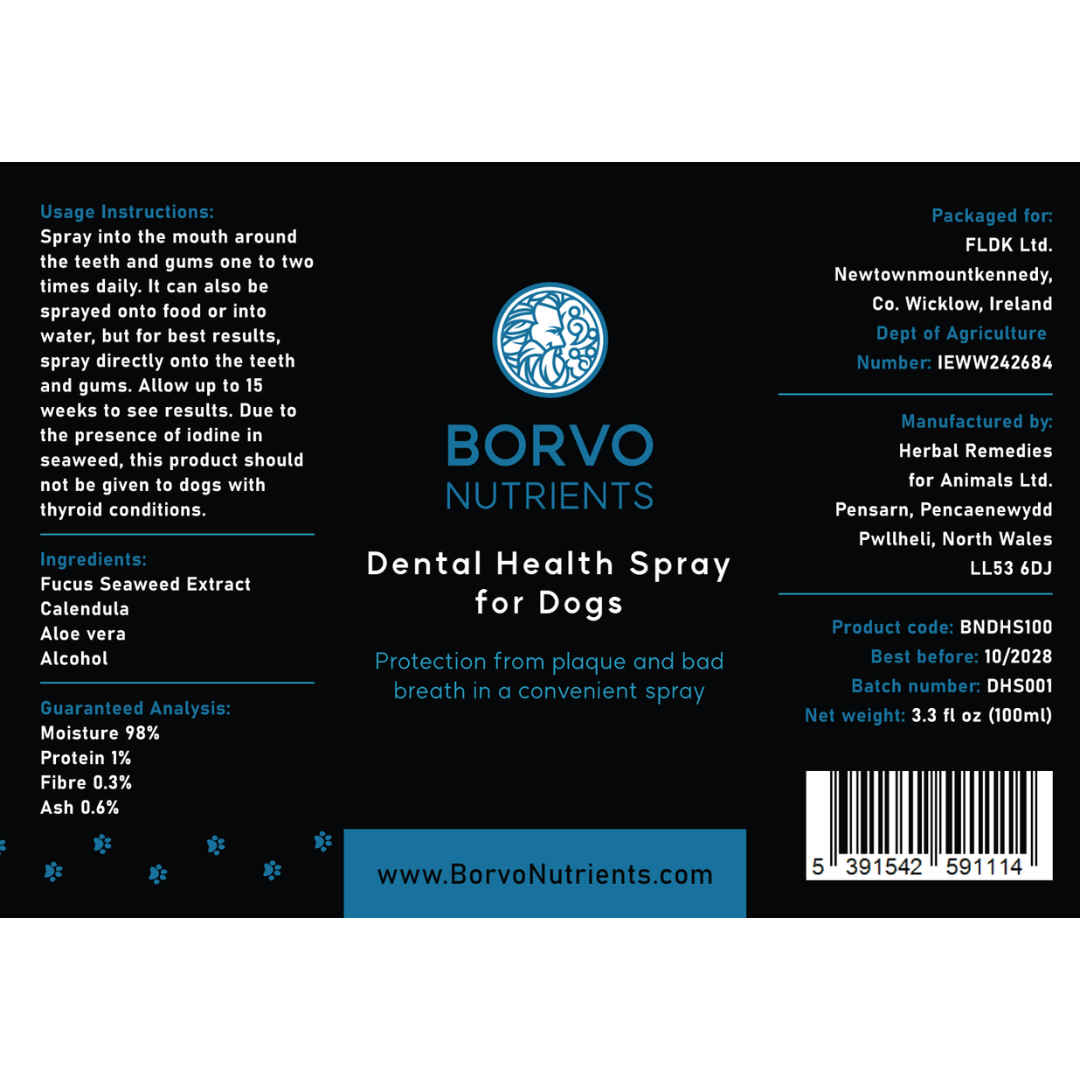 Label of the Borvo Nutrients Dental Health Spray 100ml