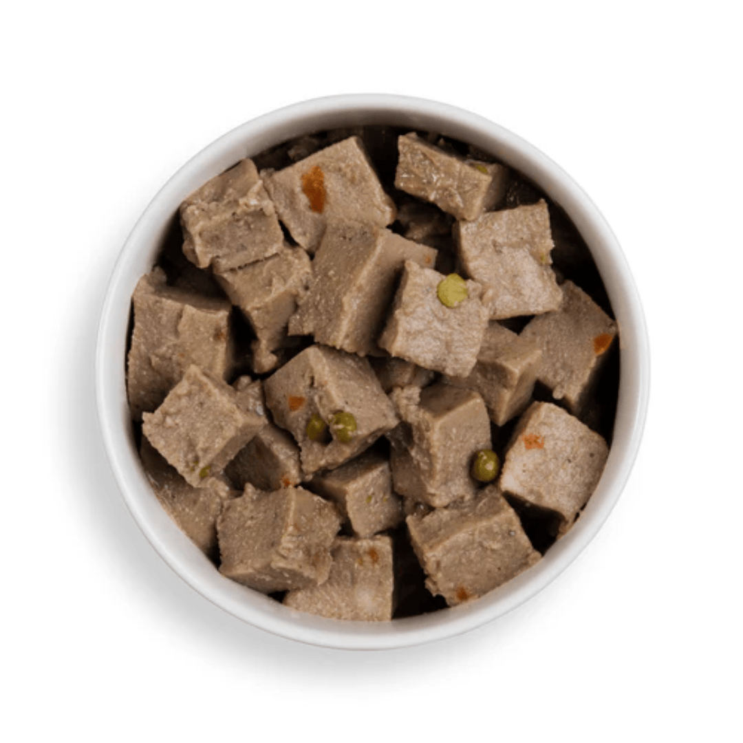 Forthglade Duck grain free wet dog food served in a bowl against a white background.