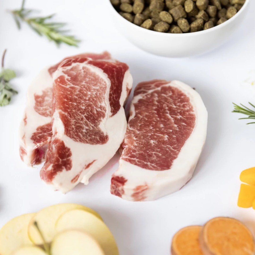 Raw ingredients of Ydolo Pork Semi Moist dog food.