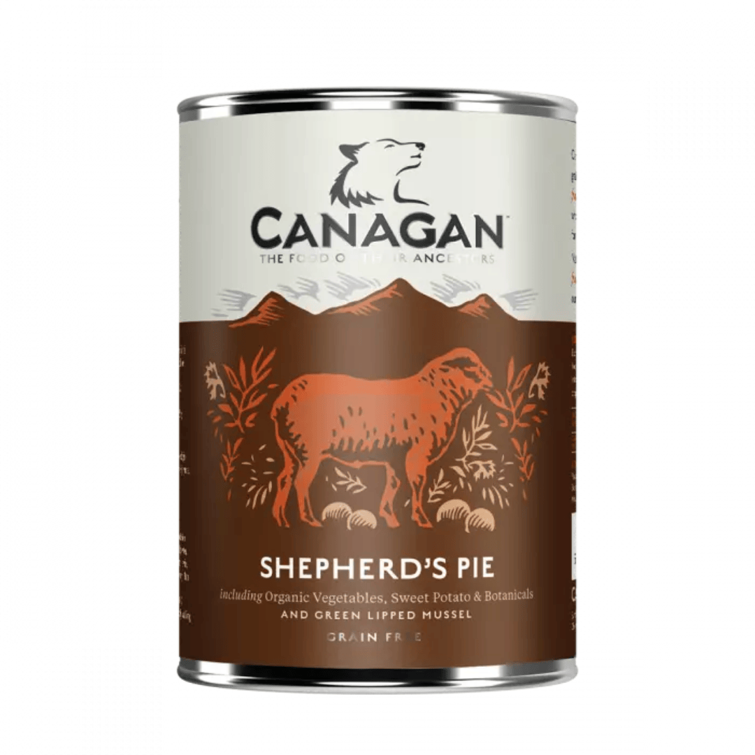 Canagan Shepherd's Pie Wet Dog Food 400g. Against a white background.