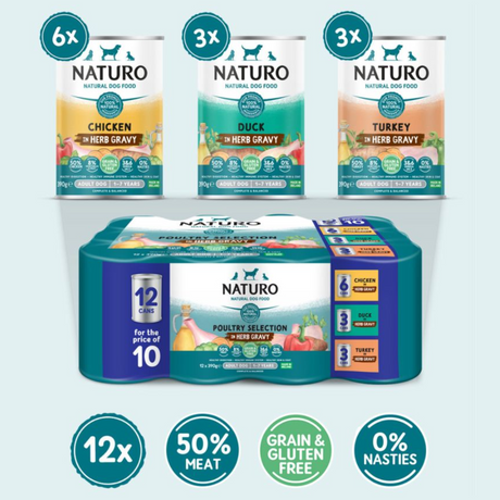 Naturo Poultry Selection dog food - 6 x chicken, 3 x duck, 3 x turkey