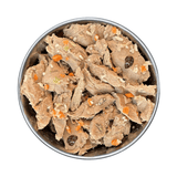 Fidelis Cooked Rabbit menu in a metal bowl. Chunky pieces of meat, fruit & veg.