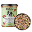 Fidelis Cooked Horse Menu Jar with a metal bowl of the wet food beside it. 