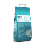 Back of the bag of Sanicat Clumping white cotton fresh cat litter.
