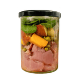 Jar of raw ingredients for Fidelis Turkey Menu wet dog food.