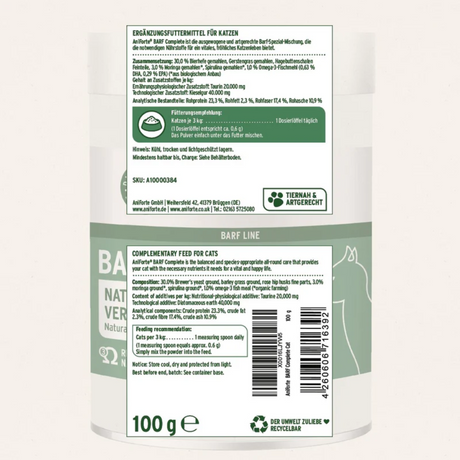 Label from the Aniforte BARF Complete for Cats 