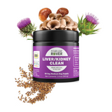 The Four Leaf Rover - Liver & Kidney Clean - Natural Detox Support for Dogs 39.9g tub with the Fresh ingredients surrounding it.