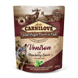 Carnilove Venison with Strawberry leaves pouch 300g against a white background