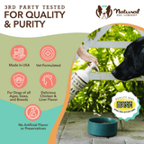 Natural Dog Company Liquid Glucosamine being fed to a dog.  Some good factors in buying from natural dog company are listed here too. like "Vet Formulated"