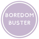 Circular logo with 'Boredom Buster' text on a light purple background