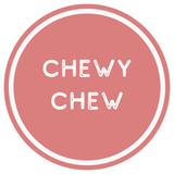 Circular logo with 'CHEWY CHEW' text on a pink background