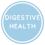 Circular logo with 'DIGESTIVE HEALTH' text on a light blue background