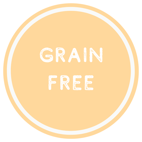 Yellow circle with 'GRAIN FREE' text on a white background