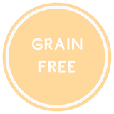 Yellow circle with 'GRAIN FREE' text on a white background