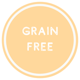 Yellow circle with 'GRAIN FREE' text on a white background