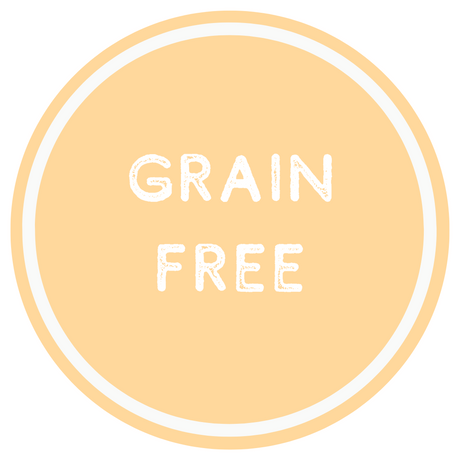 Yellow circle with 'GRAIN FREE' text on a white background