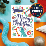 Scoff Paper Edible Christmas Cards for Dogs - Merry Christmas Blue / Teal