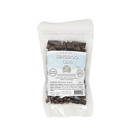 Bag of 'Kangaroo Chips' with a label on a white background