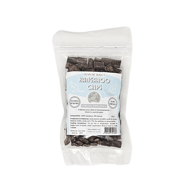 Bag of 'Kangaroo Chips' with a label on a white background
